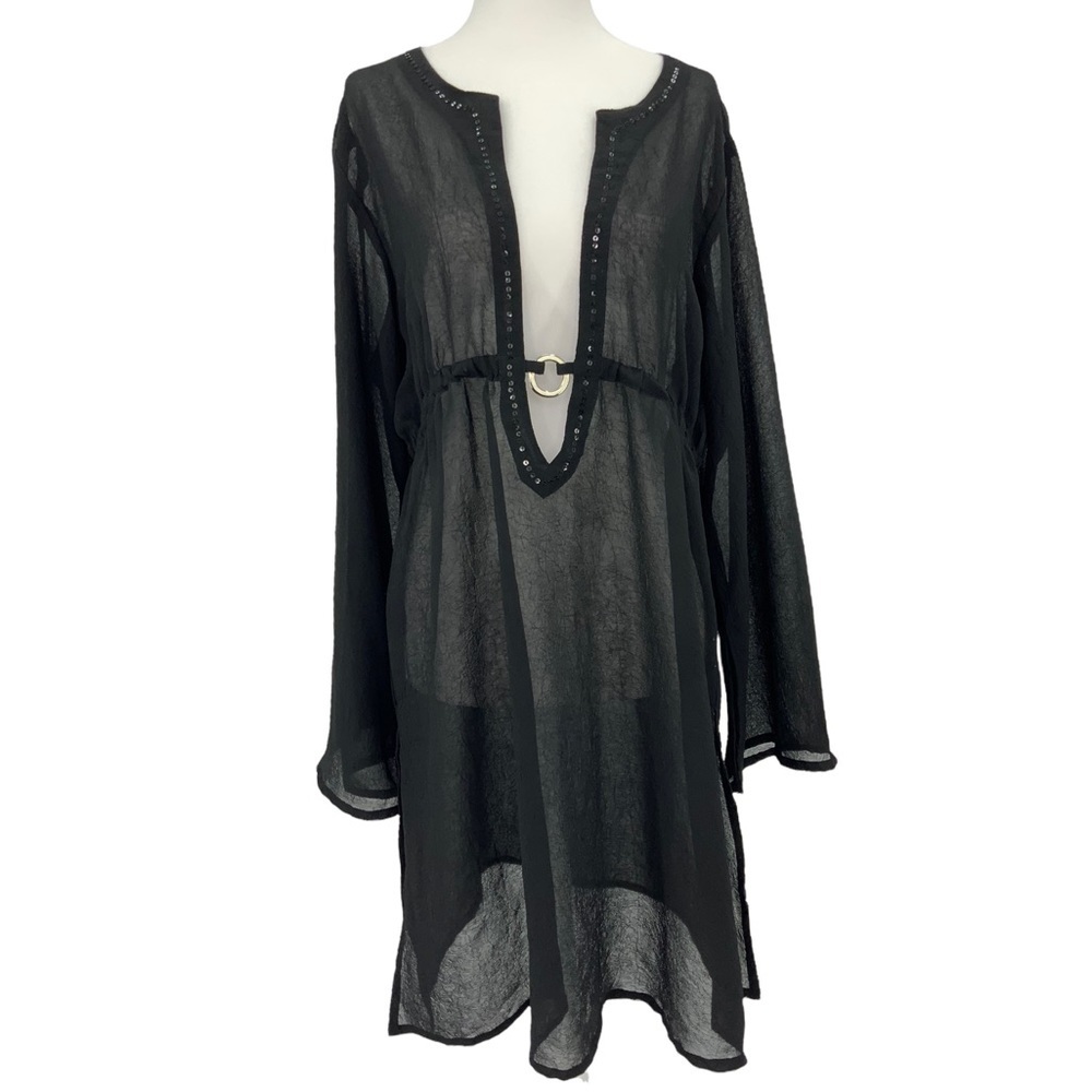 Peppermint Bay Black with Sequin Neckline Swim Coverup A5
